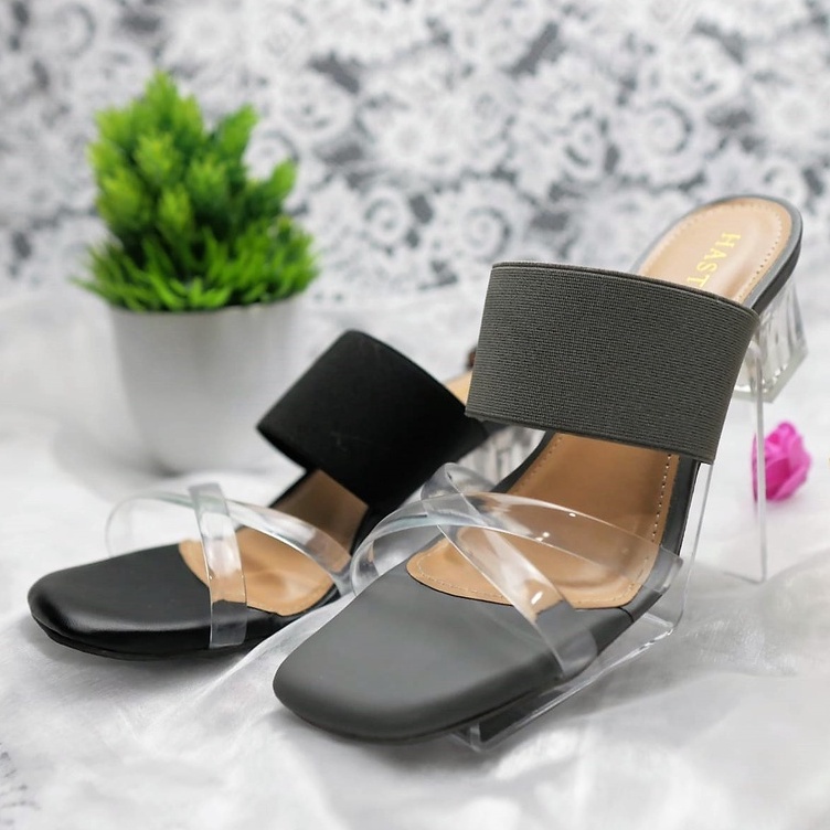 SANDAL WANITA HEELS KACA JELLY KARET 5 CM - ARINA