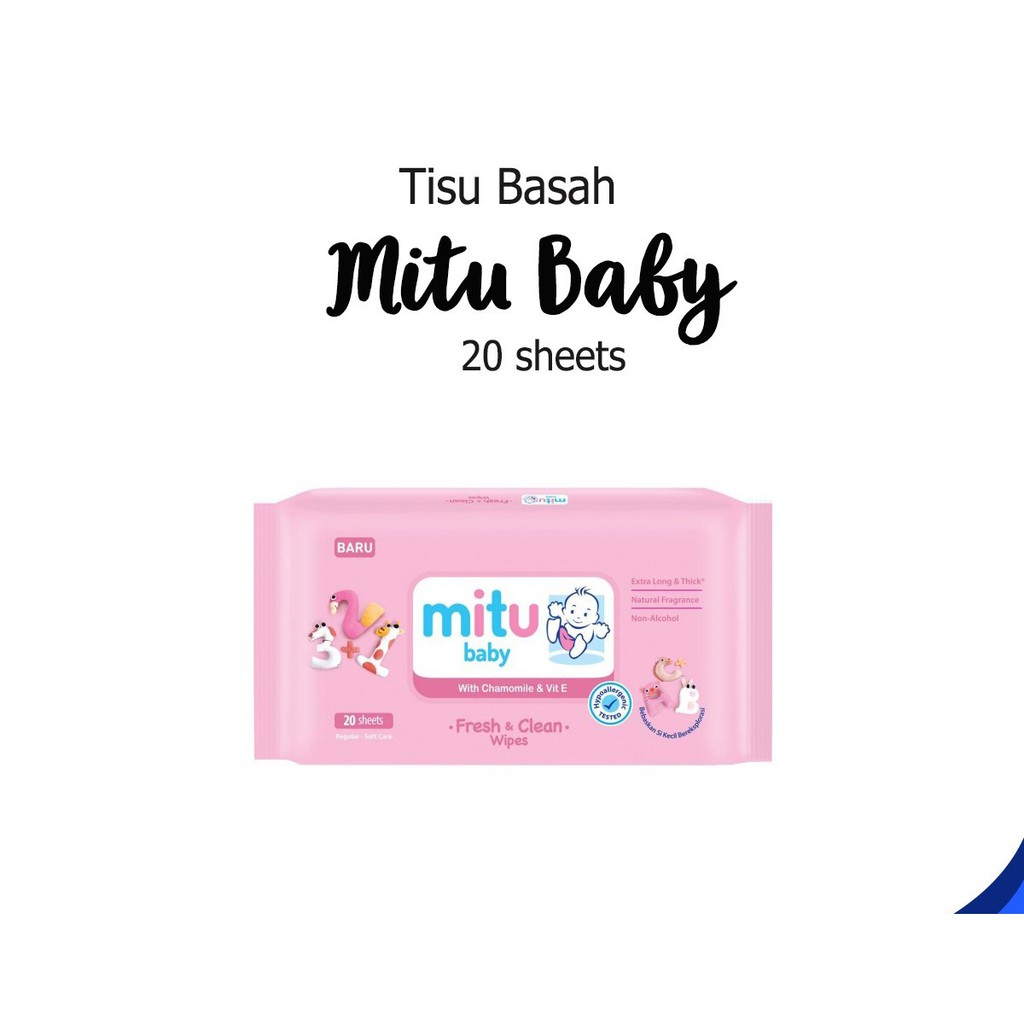 Tissue Basah Mitu 20 Sheet - Baby Wipes Mitu 20 Lembar 1 Pack