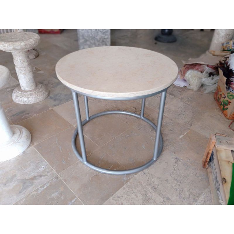 Meja Teras Marmer Bundar Kaki Besi diameter 60