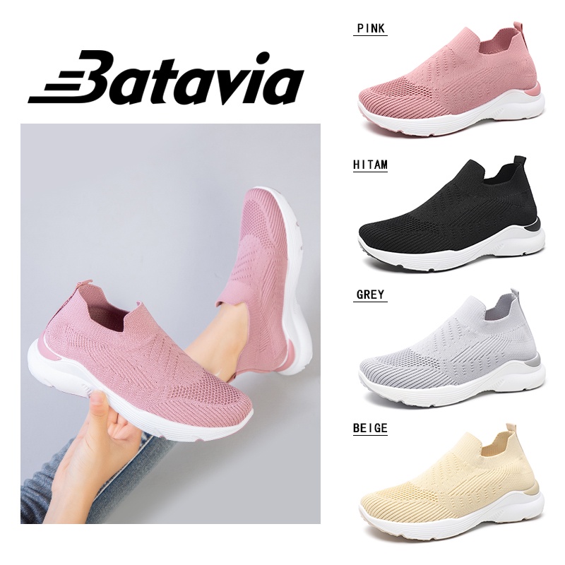 （COD）Batavia Impor Baru Sepatu Wanita Sneakers Bernapas Tipis Kasual Mesh Rajutan fashion Sepatu Wanita Sepatu Lari A24