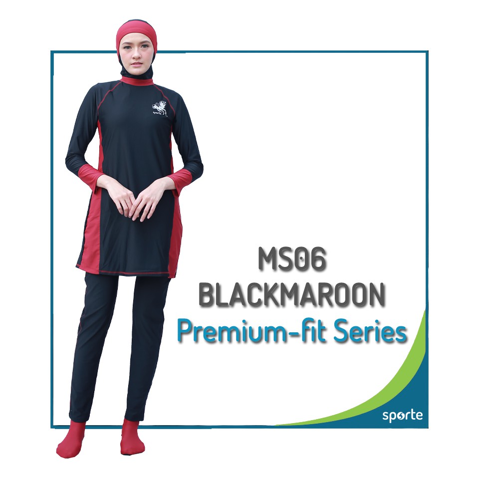 Baju  Renang  Muslimah Sporte  MS 06 Black Maroon Shopee 