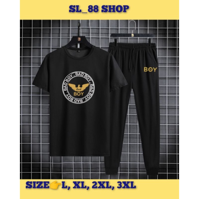 Set pakaian Pria, Kaos+Celana Panjang Bermotif BadBoy Eagle