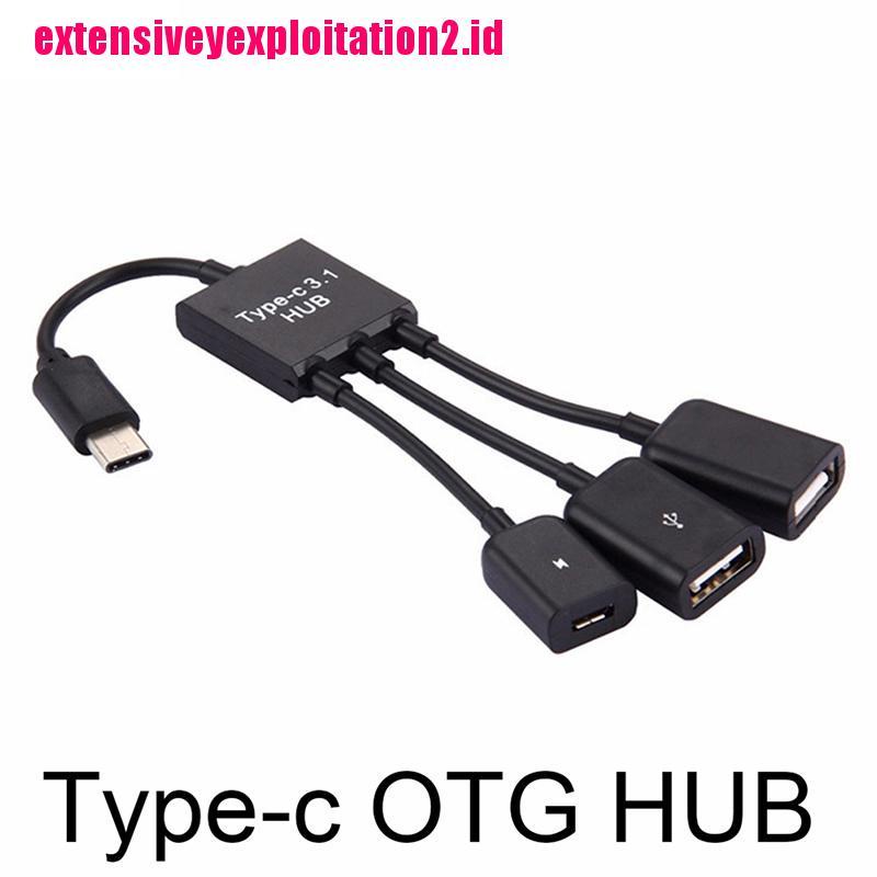 &lt; E2id &amp; &gt; 3 In 1 Adapter Konverter 3 Port USB-c 3.1 Male Ke USB 2.0 OTG