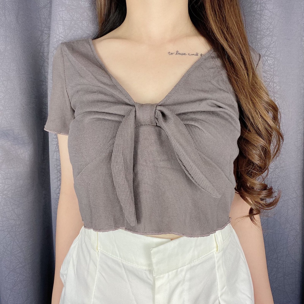 Crop top Vneck Bow / Crop top pita / crop top korea / VIMEL COLLECTION