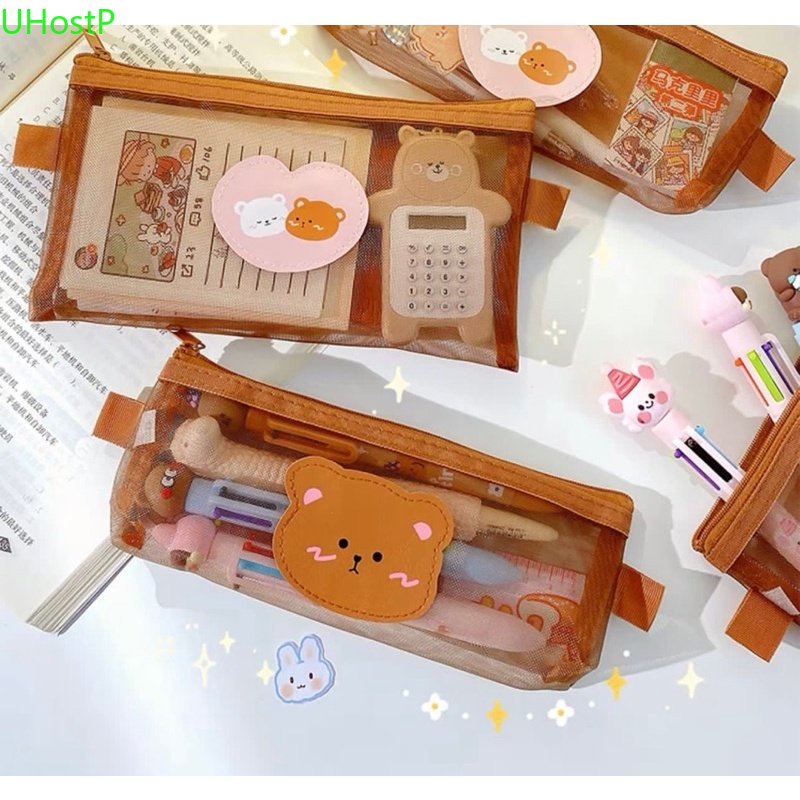 

TEMPAT PENSIL / KOTAK PENSIL ALAT TULIS / TEMPAT MAKEUP TEDDY BROWN MODEL JARING