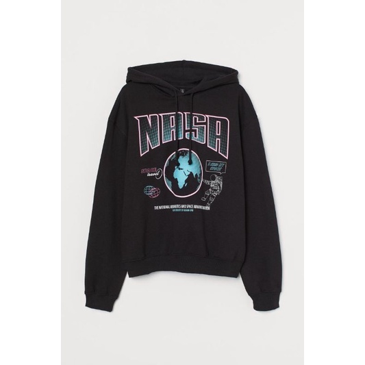 Hoodie Jaket Sweater Crewneck Pria Wanita HnM H&amp;M Nasa World Black / Nasa Scientific / Nasa Space Travel Hitam Full Tag