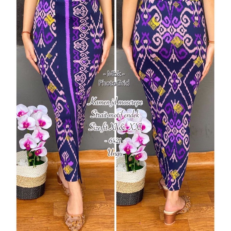 Kamen jadi moscrepe fullstrait motif endek tabur emas