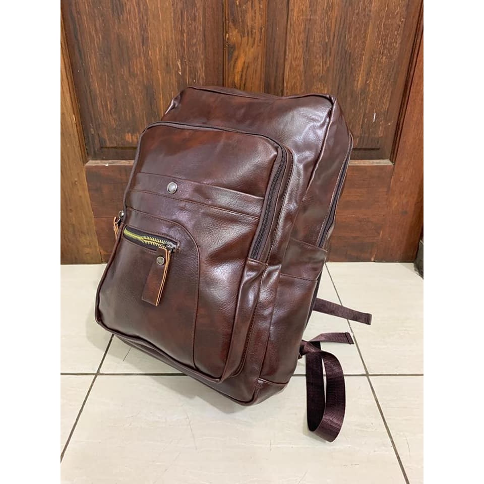 TAS RANSEL PRIA KULIT IMPORT SEMI ORI / RANSEL LAPTOP