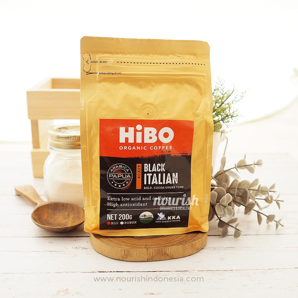 Hibo, Organic Coffee Bean (Biji Kopi Organik) Black Italian 200gr