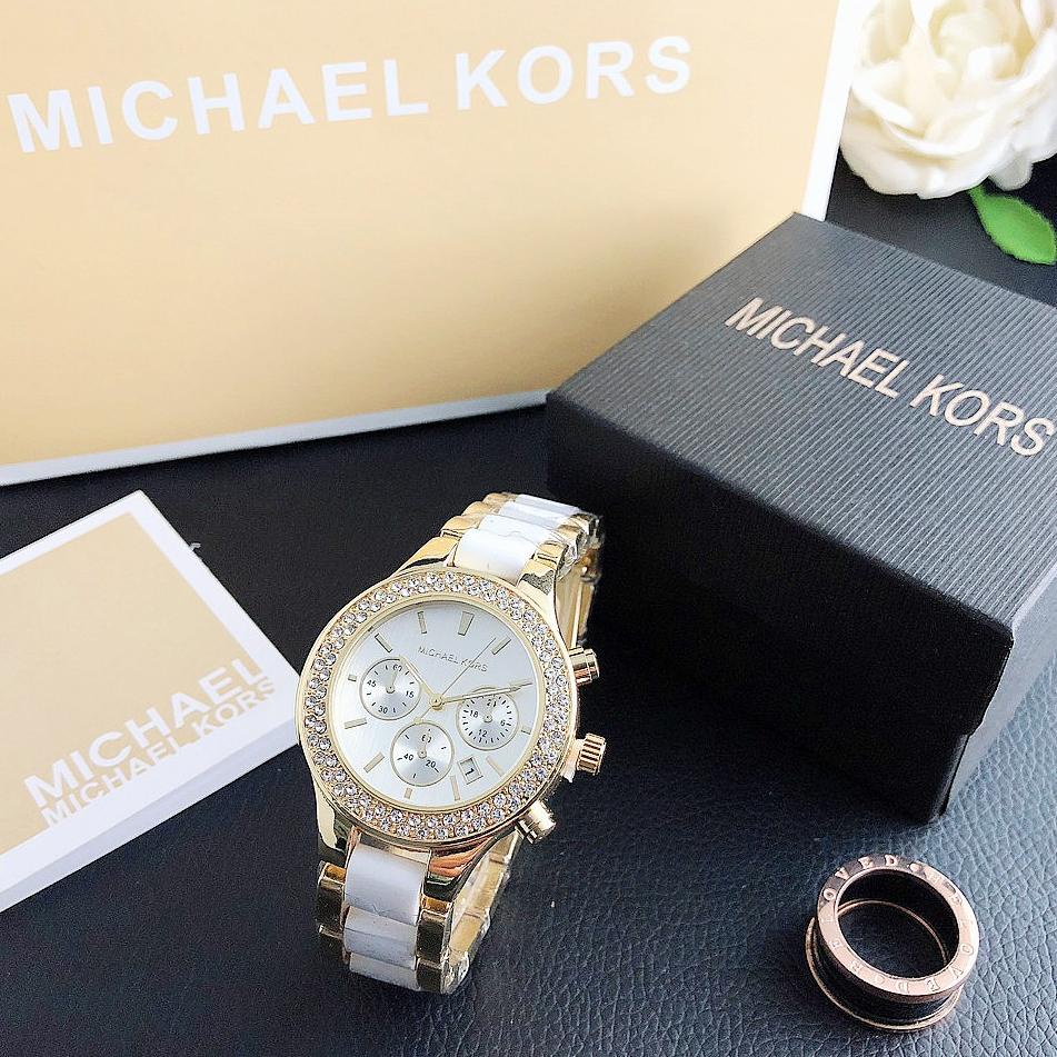 PMA.10Jn22ᶻ–  MK Michael Kors Jam Tangan Wanita Kalender Women Three Dial Ceramic Watch Strap Watch