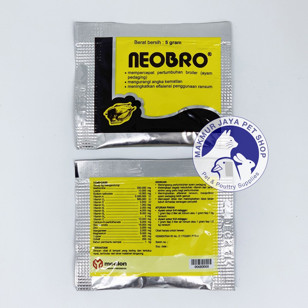 Neobro 1 box (40 x 5 gram) Vitamin Penambah Nafsu Penggemuk Broiler