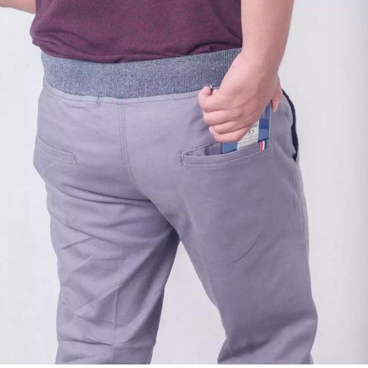 Modern Celana  Chino Panjang pria Pinggang Rip kolor  Katun  