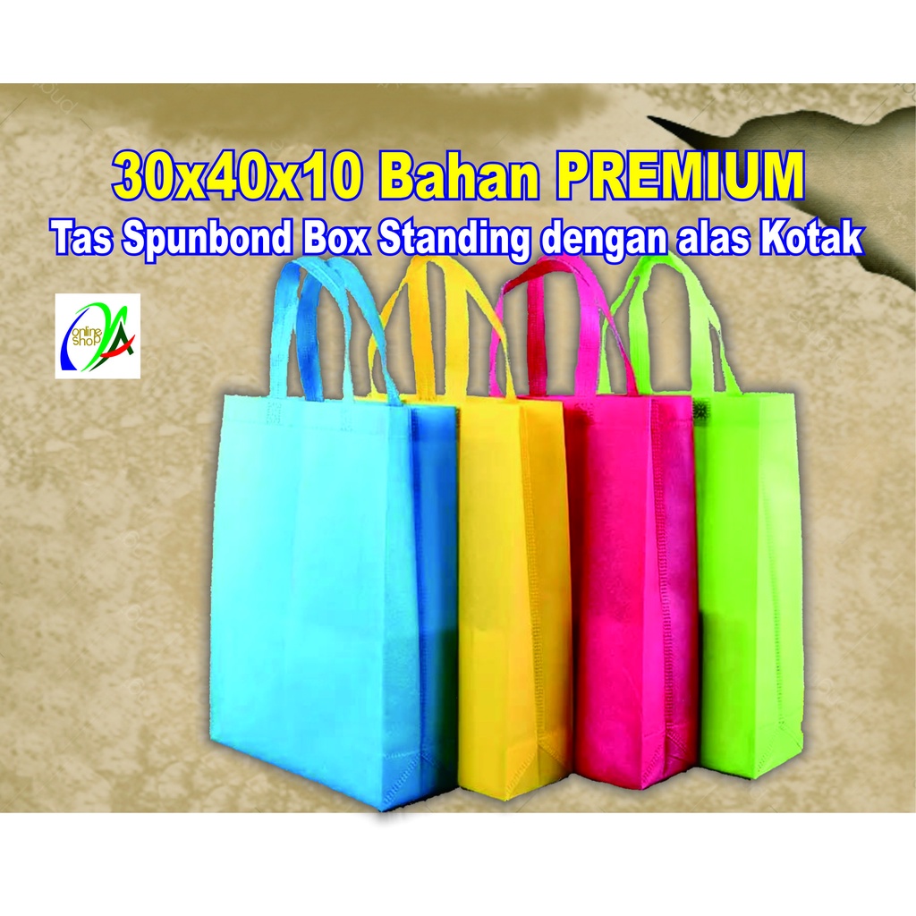 

Tas Spunbond Box PREMIUM 30x40x10 cm Goodie Bag Kotak/tas belanja ,Tas Souvenir, Tas Promosi, ultah, tas kain polos,Tas Sablon