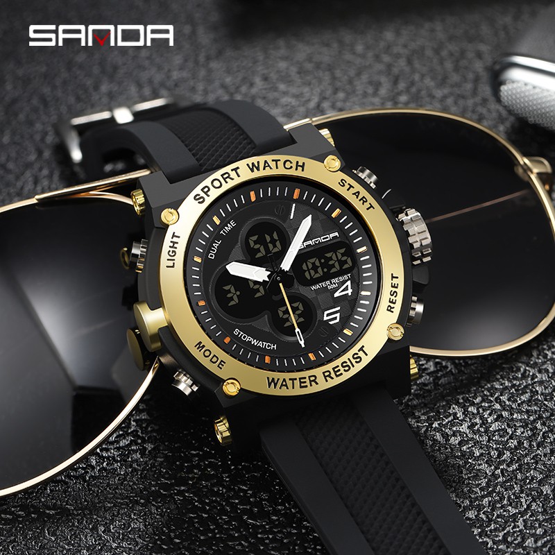 SANDA 3107 Jam Tangan Pria Digital Analog Sport Shockproof Tali Rubber Anti air WATCHKITE WKOS