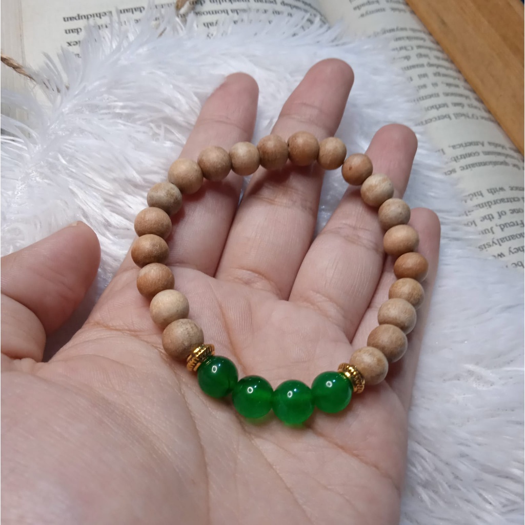 Gelang Batu Original Handmade Kayu Cendana Kombinasi Batu Alam Chalcedon