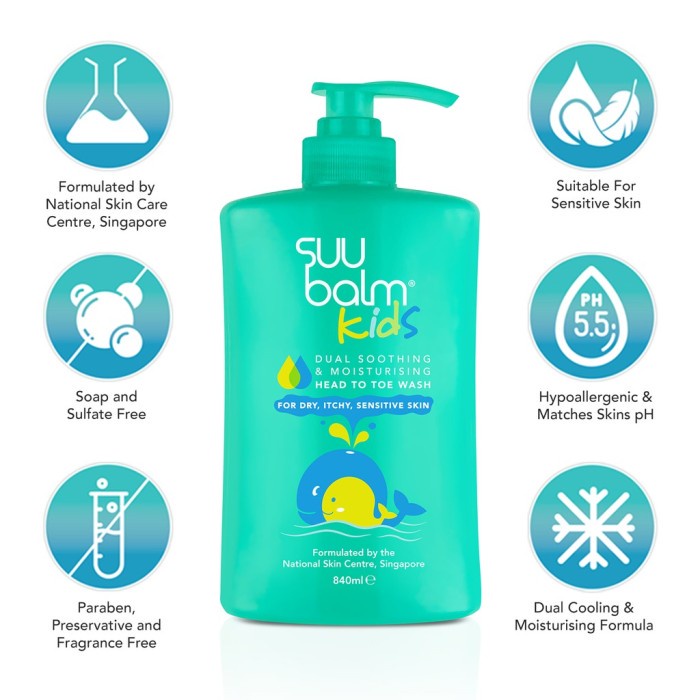 Suu Balm Kids Dual Soothing &amp; Moisturising Head-to-Toe Wash 840ml 0621