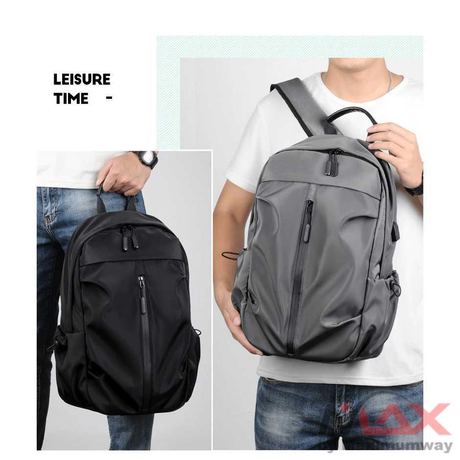 Tas Ransel Laptop Oxford Simple Desain USB Port Charging kuliah kerja kantor travel pria wanita