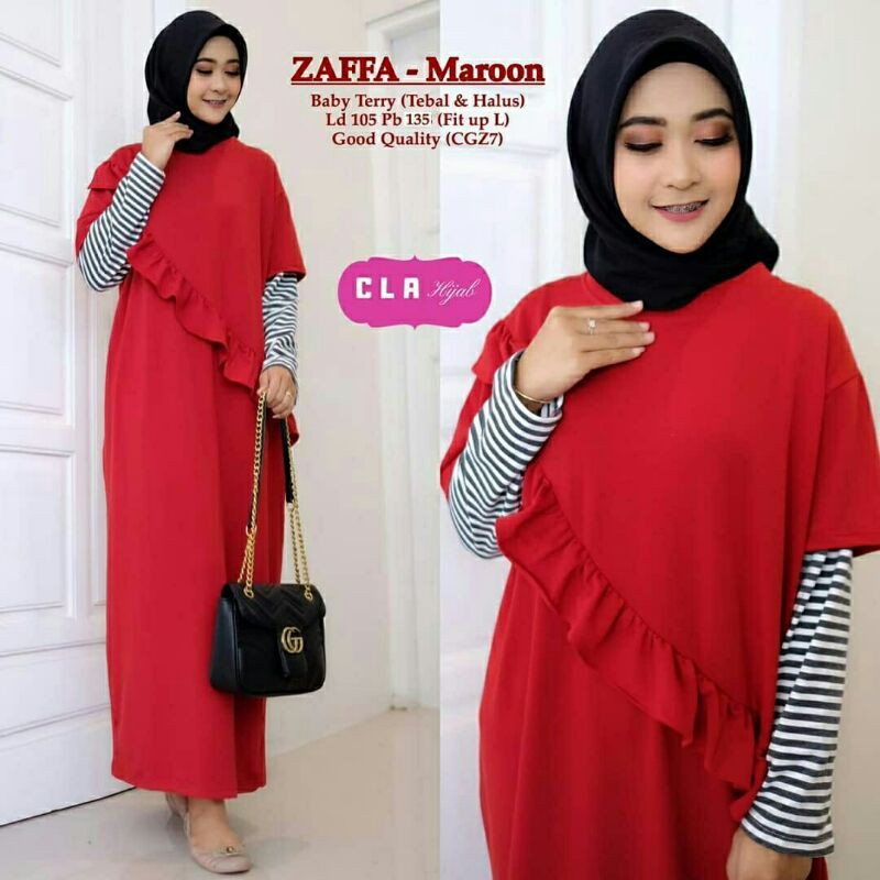 Zaffa Midi dress wanita warna mustard maroon ijo hijau merah kuning gamis dress wanita bahan Babyter