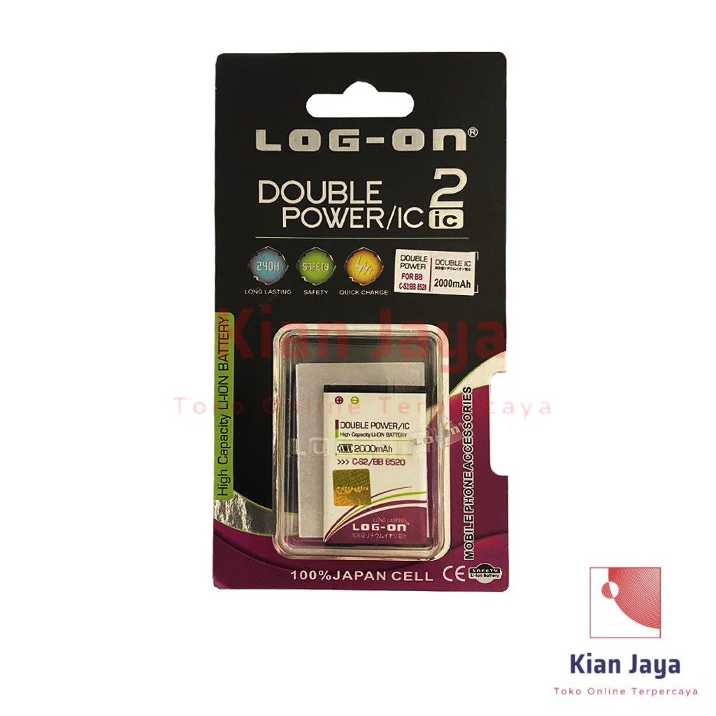 Baterai Double Power Log-on Hp Blackberry 8520 C-S2 CS2 Batre Batrai Battery Original Logon