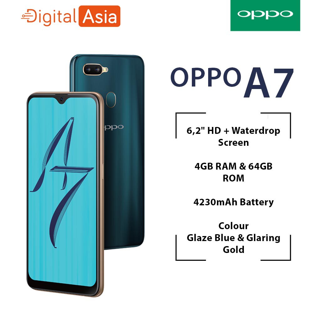 OPPO A7 4/64 GARANSI RESMI Smartphone 4G BISA DICICIL HP Android READY STOCK GLAZE BLUE
