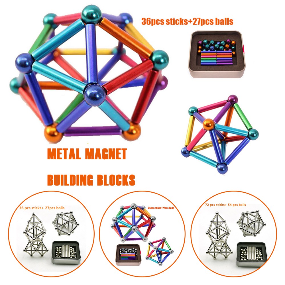 Mainan Magnetic Ball Stick Susun Magnet Bola Stik Tongkat Edukasi Kreatif Anak Warna Warni Silver Murah