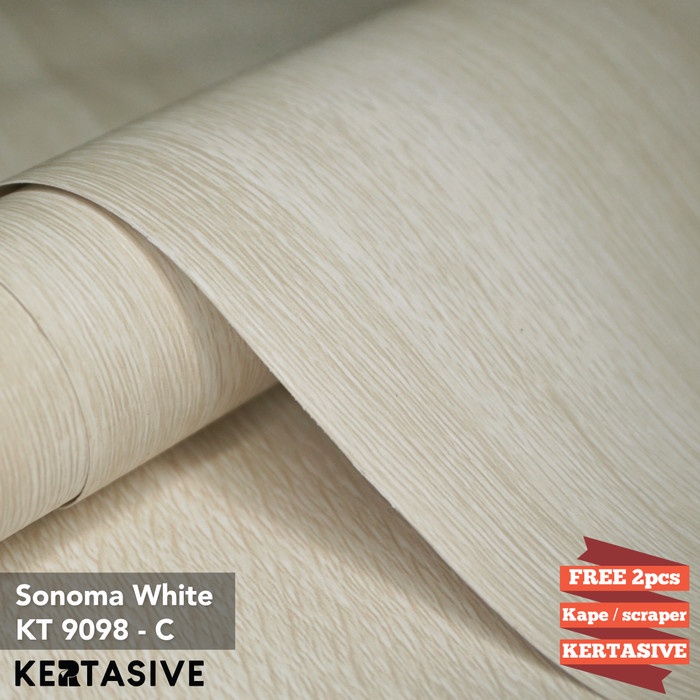 PROMO - Sonoma White KERTASIVE - SEDIA Wallpaper motif kayu glossy 10 meter anti minyak dan api putih hitam pink  tahan air kamar mandi meja dinding 3D premium elegan