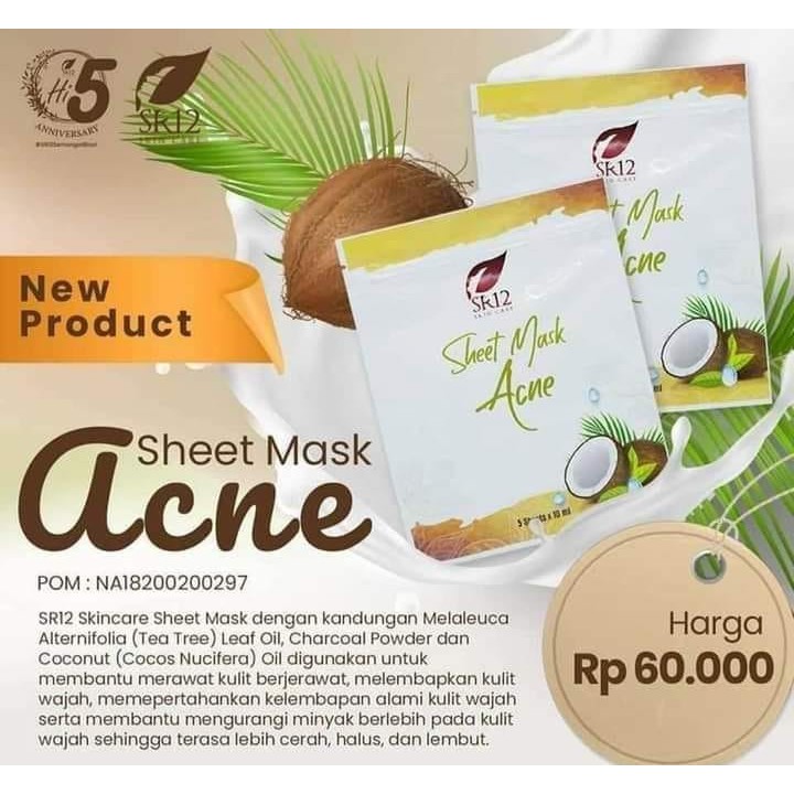 SHEET MASK ACNE SR12 BPOM / MASKER WAJAH PENGHILANG JERAWAT / MASKER JERAWAT