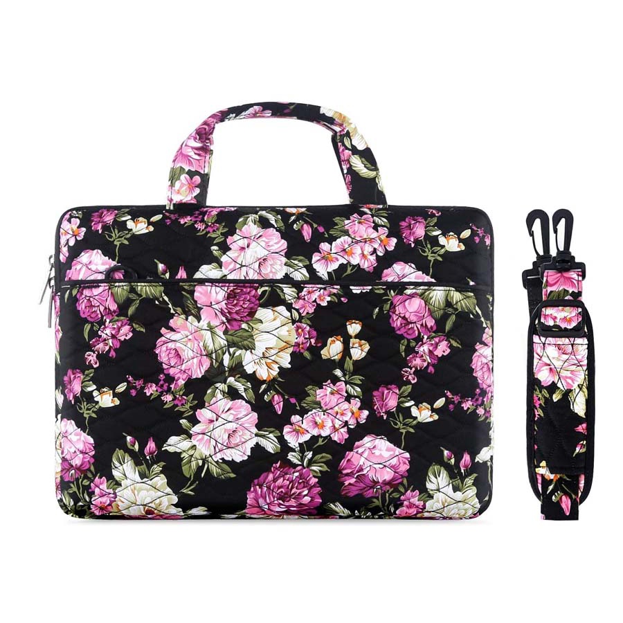 Tas Laptop Selempang Mosiso Peony Floral Shoulder Strap 13 14 inch