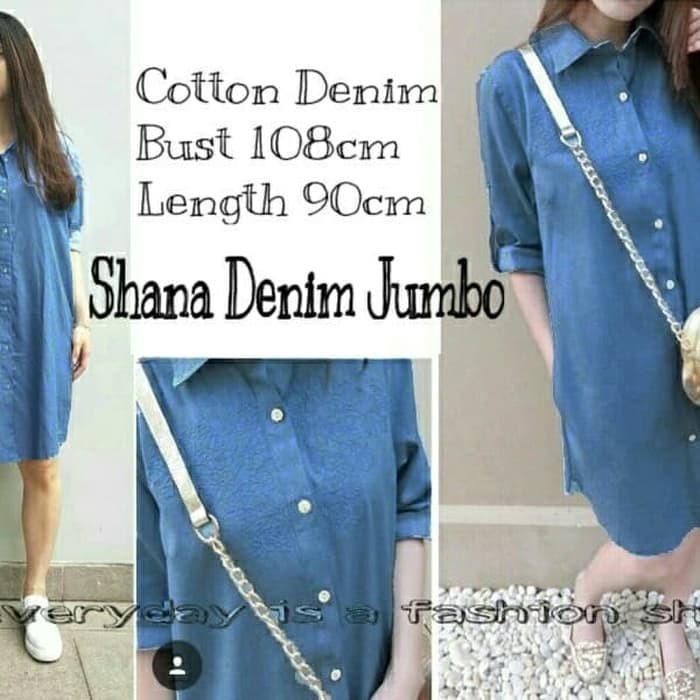 Terbaru Berkualitas Hem Long Denim Syanaz / Tunik Long Denim Syanaz / Kemeja Wanita Trendy "