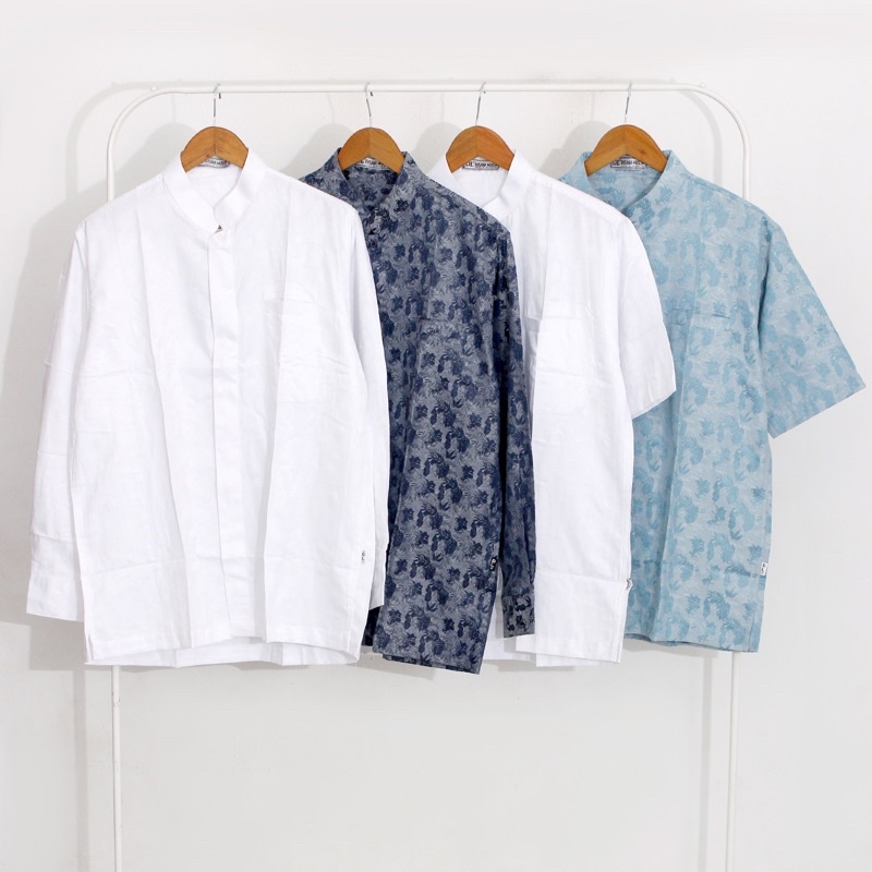 BAJU MUSLIM PRIA LENGAN PENDEK BAJU MOTIF DAUN KOKO DL BAJU MUSLIM LWARNA PUTIH