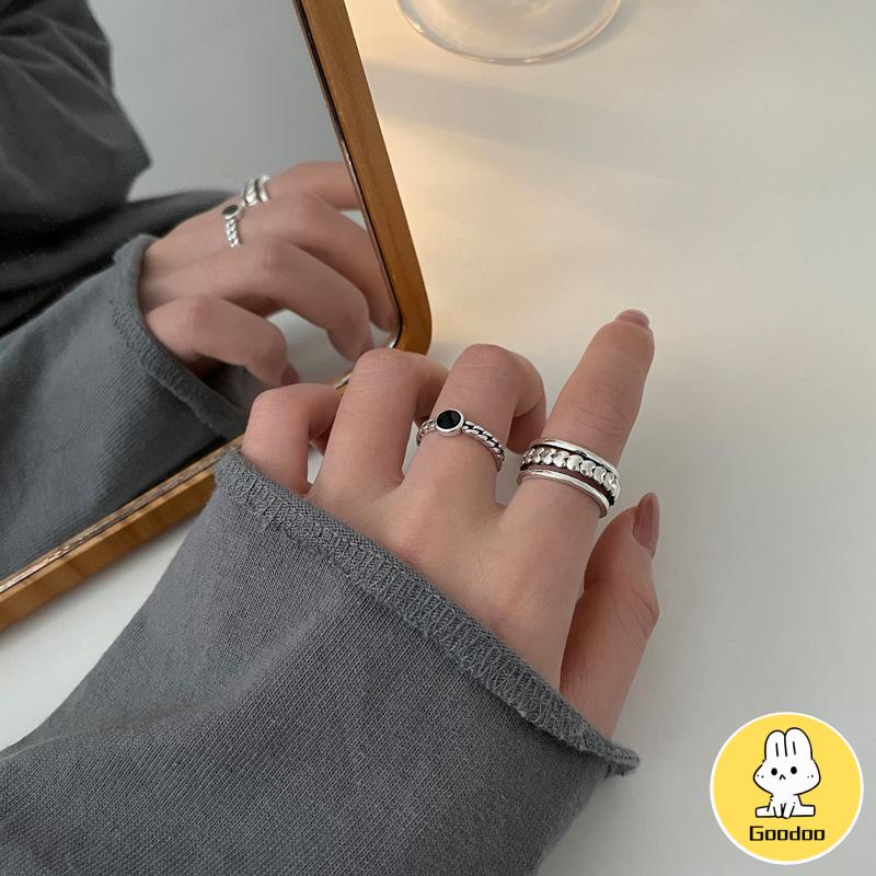 Fashion Set Cincin Kombinasi Wanita Sederhana Pembukaan Dapat Disesuaikan Keren Desain Niche Cincin Bersih -Doo