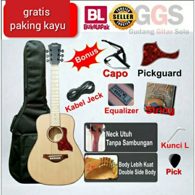 gitar akustik elektrik 3/4 dobel run gagang utuh