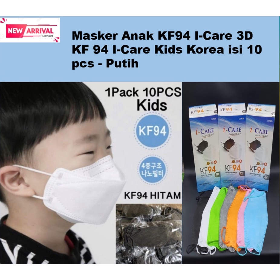 Masker Anak Kf94 I-Care 3D KF 94 I-Care Kids Korea isi 10 pcs - Putih