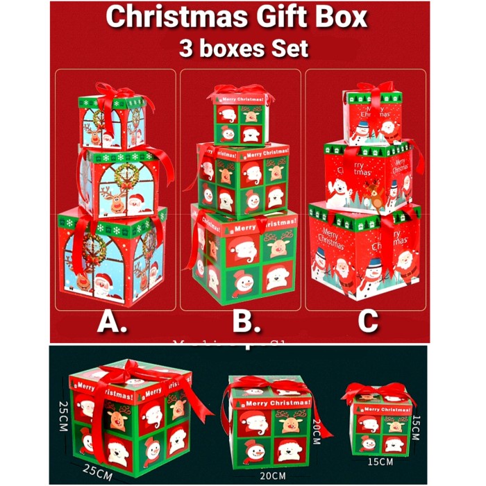 Box Kado Natal Set 3 Kardus Kotak Kado Natal Christmas Gift Box Murah HARGA GROSIR TERMURAH