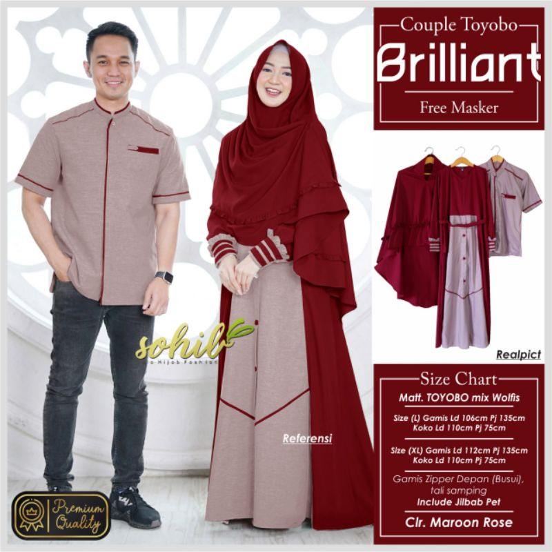 baju muslim couple lebaran Brilliant koko dan gamis Toyobo mix wolfis Quality premium 2 size