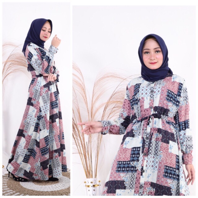 Gamis Wolfis Monalisa LD110 Busui Kancing Deret / Tali serut pinggang / 155-5079