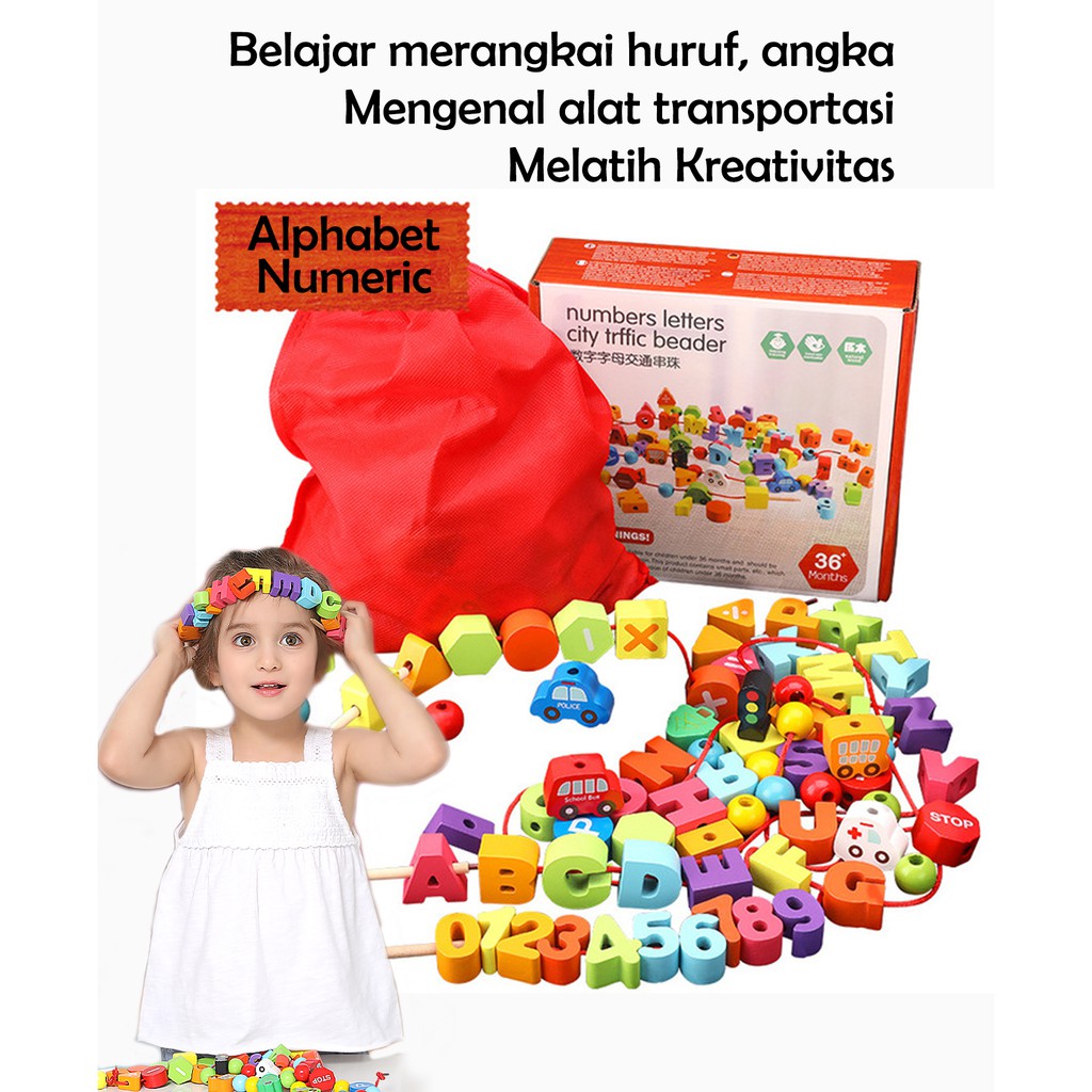 Edukit  Toys Mainan Edukasi Anak 75 Abjad Angka Bentuk Beader Game Puzzle Hadiah Ulang Tahun kado lebaran