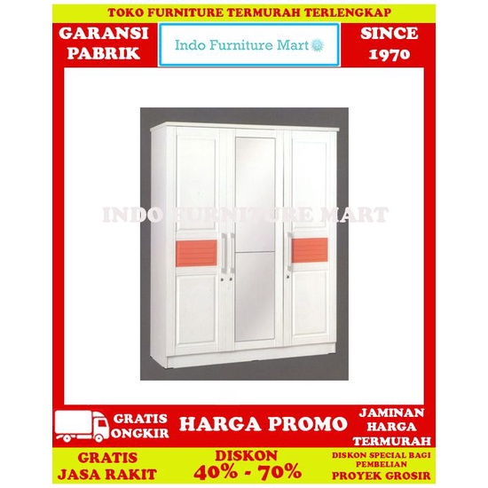Lemari Pakaian Minimalis BajuSucitra Putih 3 Pintu Lp 8531 Bellamy