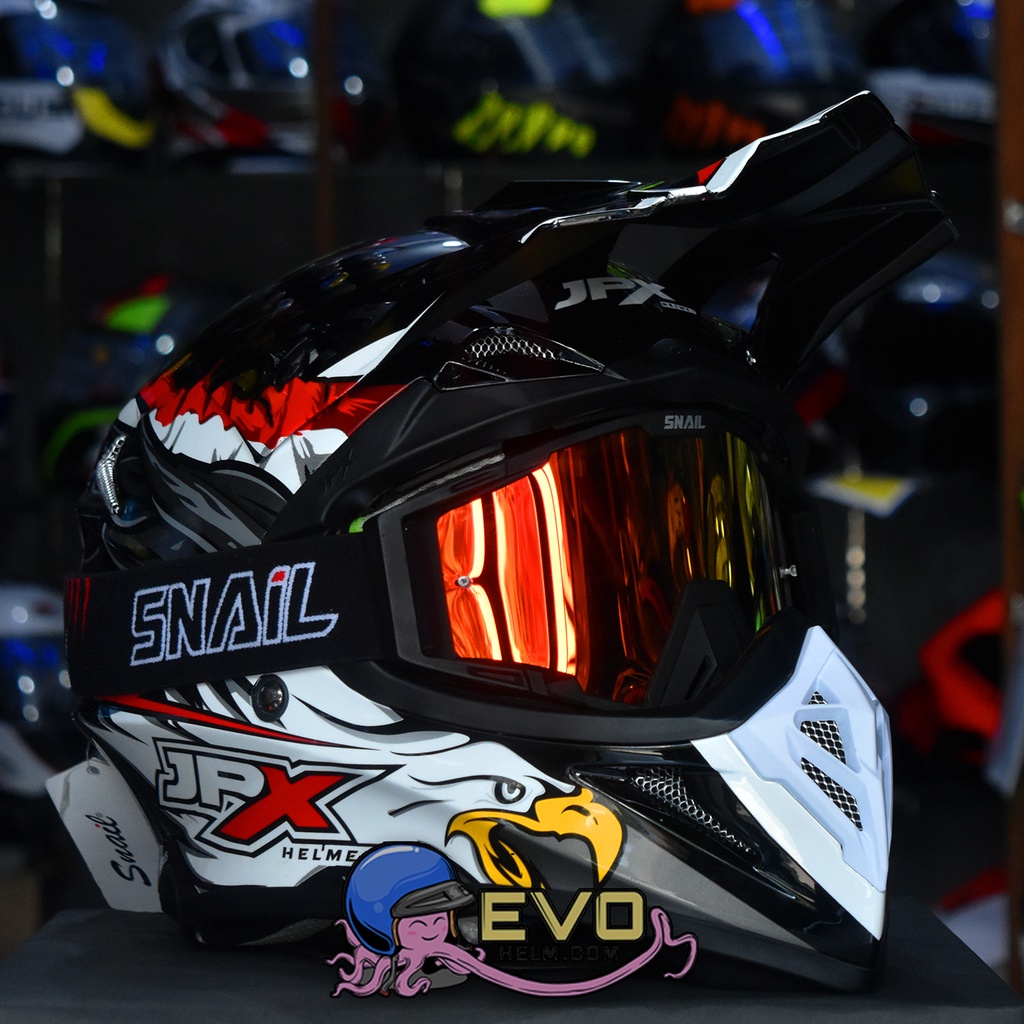 HELM JPX CROSS_FOX1 SERI X39 BLACK GLOSSY SUPERBLACK + GOOGLE SNAIL (ONGKIR 2 KG), PAKET GOOGLE SNAIL ORIGINAL - HELM JPX CROSS PAKET GANTENG JPX FOX1 CROSS HELM JPX TERBARU