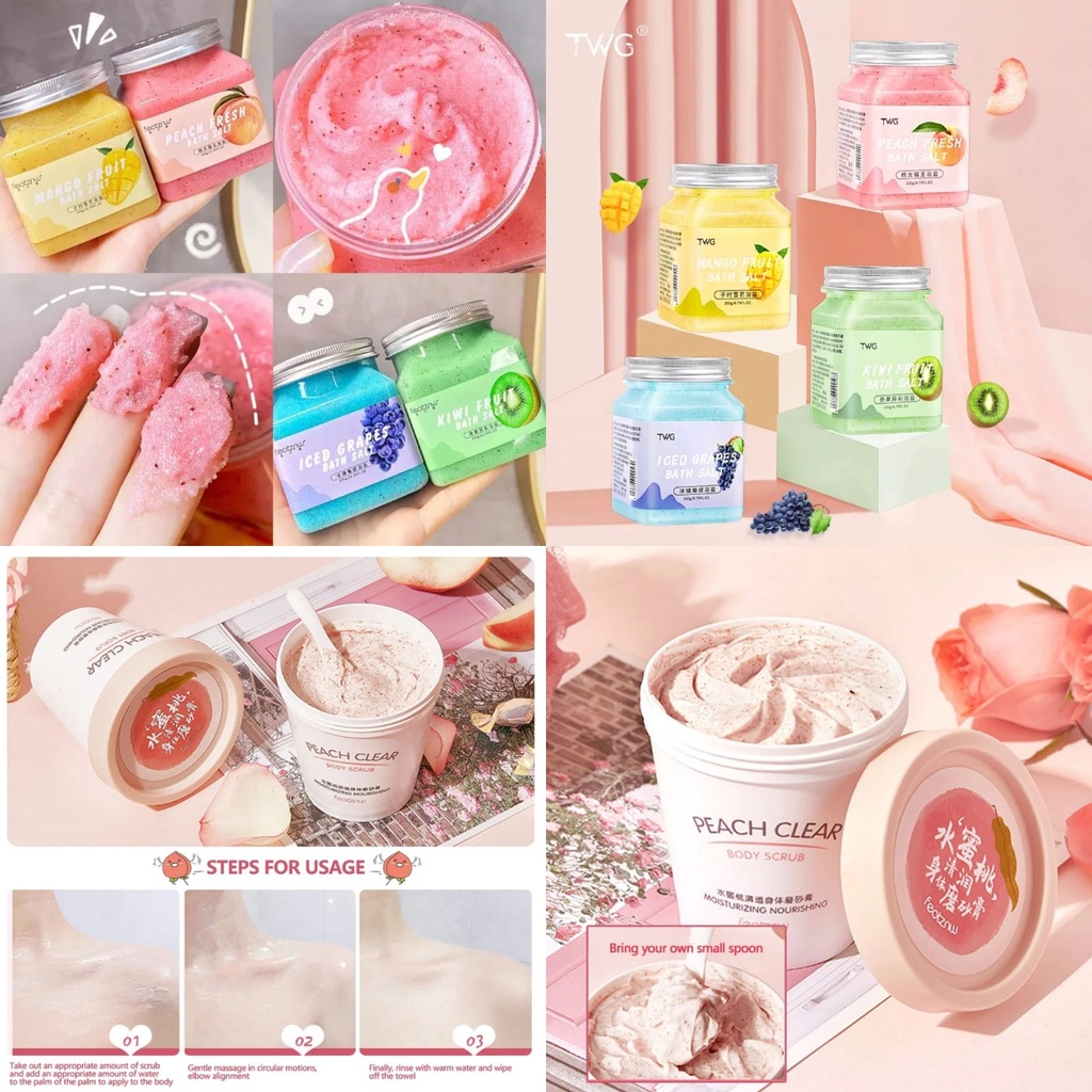 HEYXI Krim Scrub Tubuh Dan Wajah Garam 350G Bath Salt Fresh Wangi Aroma Buah Scrub