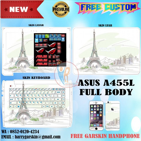 Original Garskin Laptop Full Body Asus A455L Motif Paris Free 1 Garskin HP