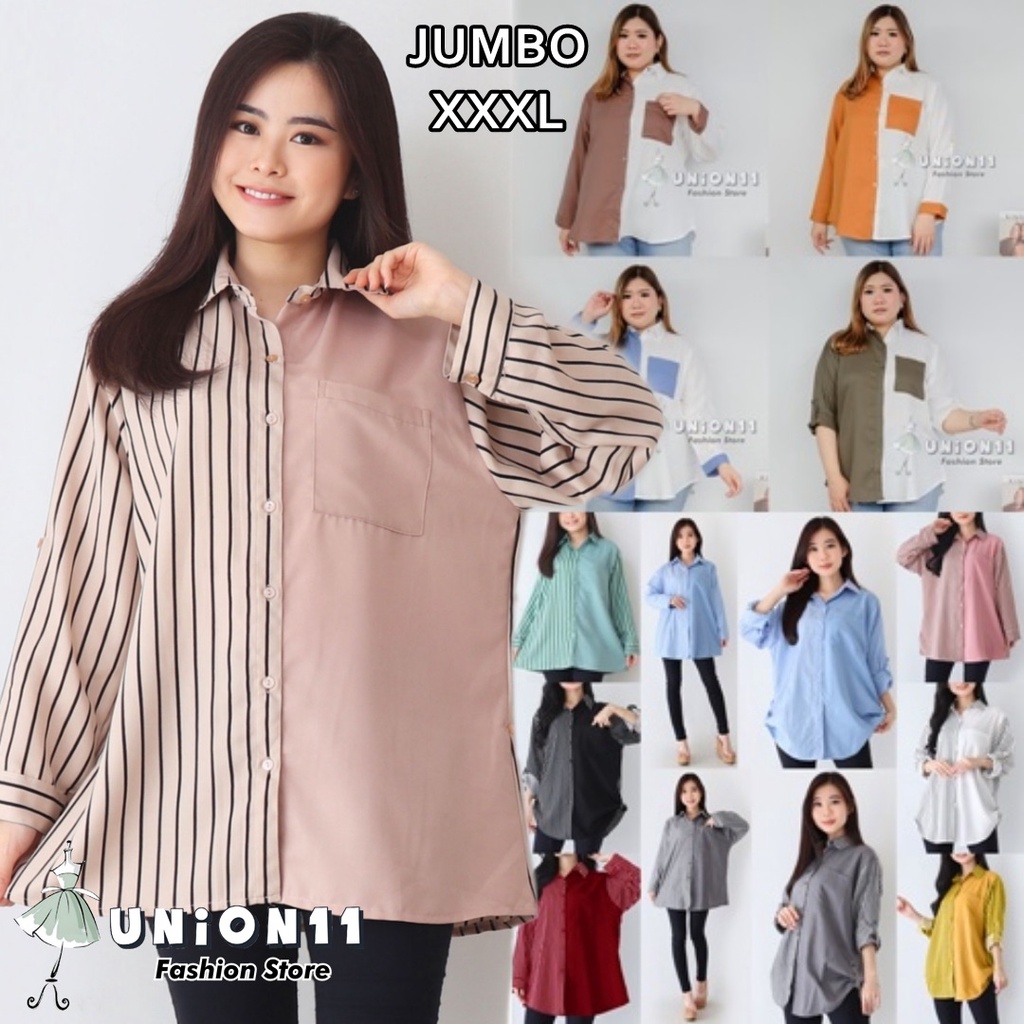 UNION11 - KEMEJA WANITA JUMBO XXXL / ATASAN JUMBO WANITA LD 120 / KEMEJA KERJA WANITA / KEMEJA BIGSIZE WANITA RERE