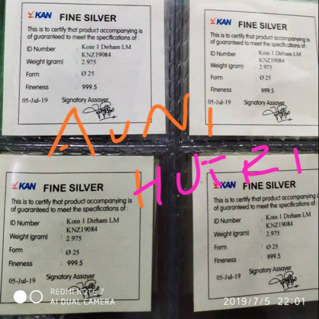 FZ Koin 1 Dirham LM Antam 2,975 gram sertifikat