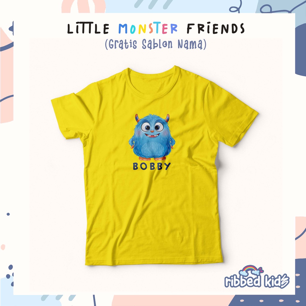 GRATIS SABLON NAMA | KAOS ANAK LAKI-LAKI DAN PEREMPUAN TEMA LITTLE MONSTER FRIENDS USIA 1-13 TAHUN by Ribbedkids