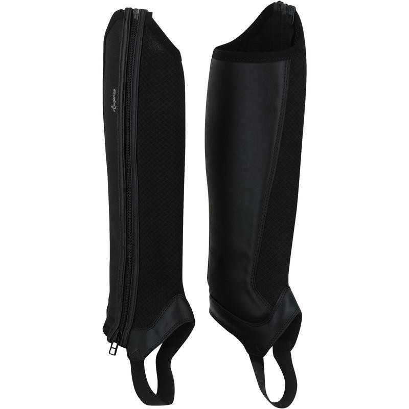 PELINDUNG KAKI OLAH RAGA BERKUDA PRODUK IMPORT MESH ADULT HORSE RIDING HALF CHAPS ORIGINAL FOUGANZA - BLACK