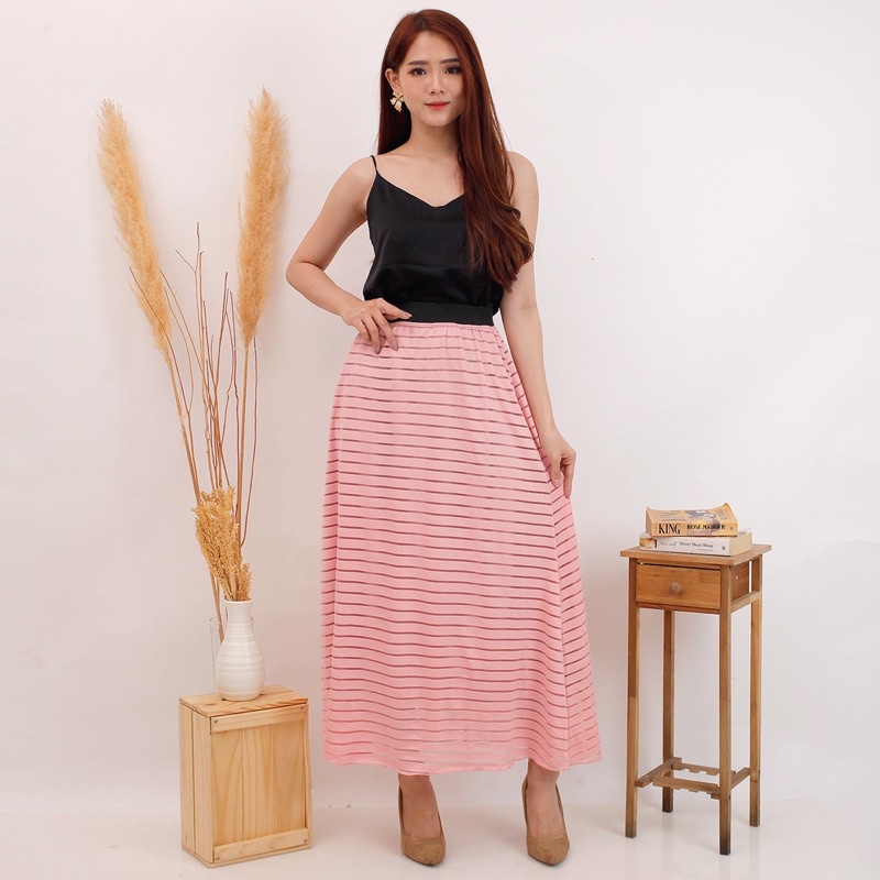 ROK MOTIF GARIS GARIS - POLOS KARET FURING ABG KERJA KULIAH MURAH CANTIK LEBAR MAYUNG MODELLANO MAXI