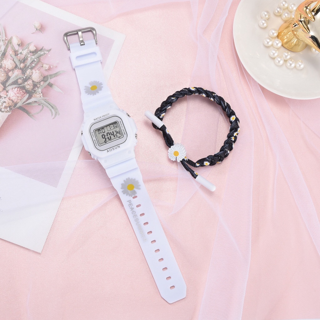 COD✅ Jam Tangan Wanita Digital Rubber Segig Sprot Watch LED Karet Gaya Bunga Grosir Murah   S1180