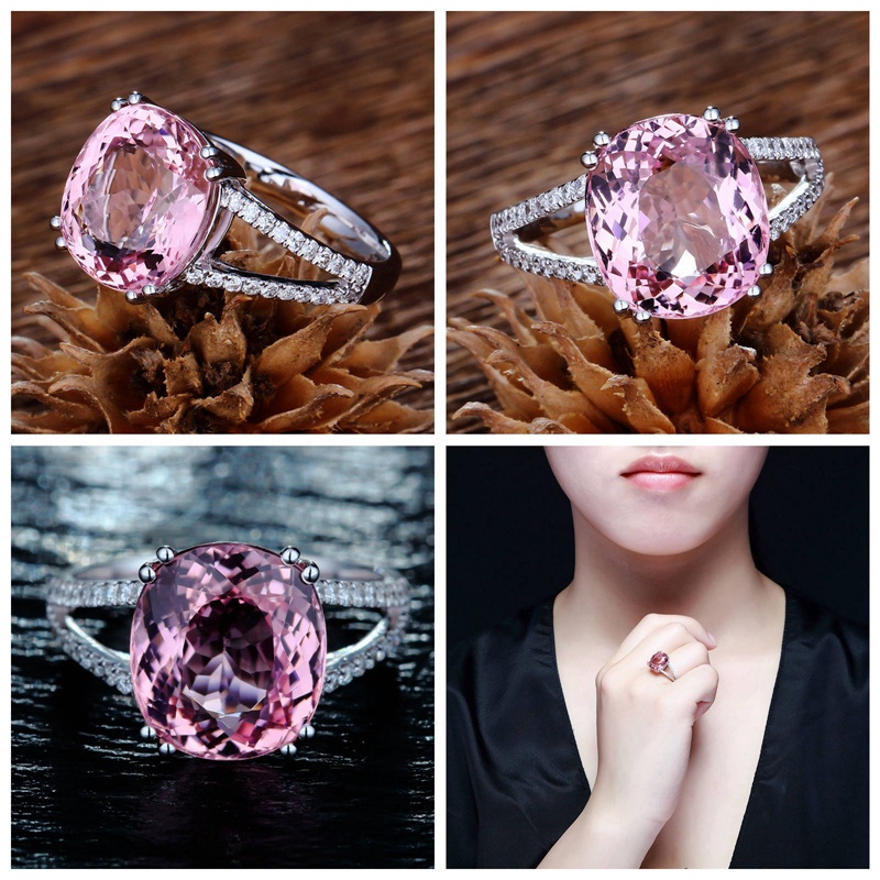 Cincin Wanita Hias Batu Permata Kristal Warna Pink Untuk Pernikahan