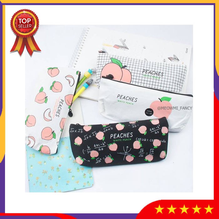 

ZVBS4 Tempat Pensil Peach Pencil Case Pouch Alat Tulis Pensil Perlengkapan Sekolah