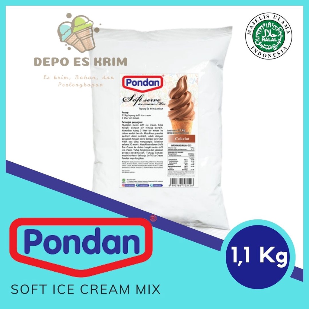 PONDAN Soft Serve Ice Cream Mix 1,1 Kg ( Bubuk / Bahan / Tepung Premiks Es Krim Bulky 1,1Kg )